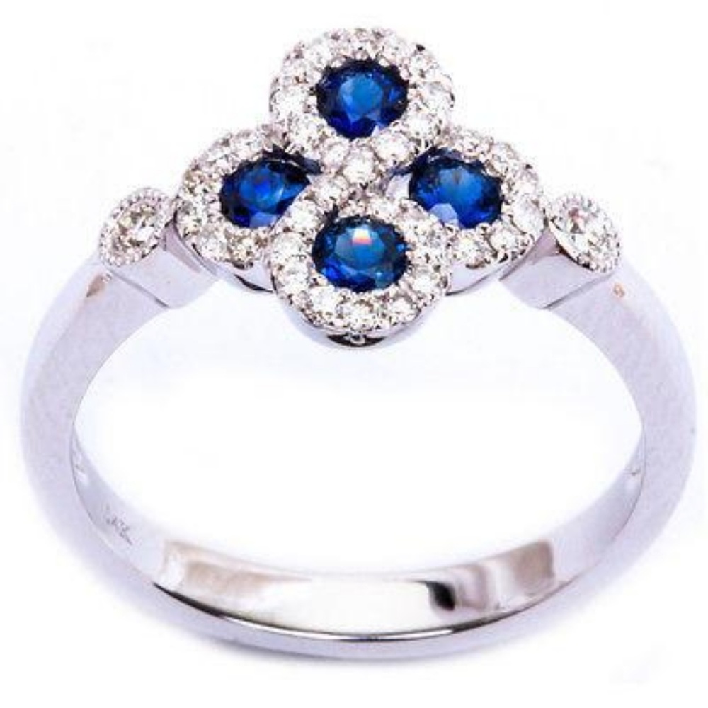 white gold blue sapphire and diamond ring